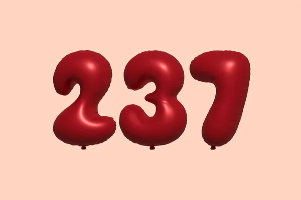 237 Number Balloon Made Realistic Metallic Air Balloon Rendering Red — Stock Vector