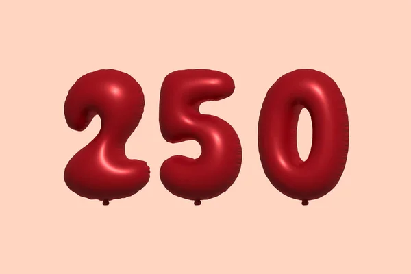 250 Číslo Balón Realistického Kovového Vzduchového Balónu Rendering Červené Helium — Stockový vektor