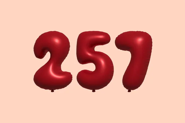 257 Number Balloon Made Realistic Metallic Air Balloon Rendering Red — Stock Vector