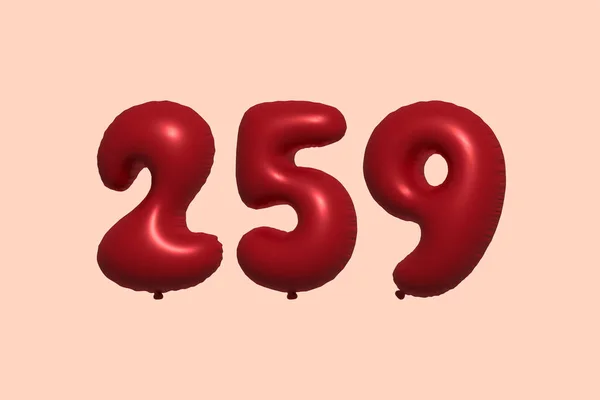 259 Number Balloon Made Realistic Metallic Air Balloon Rendering Red — Stock Vector