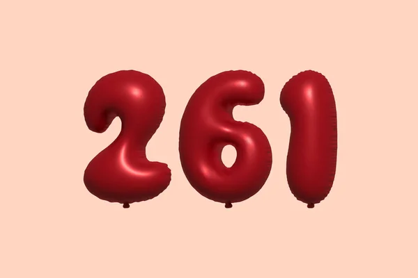 261 Nummerballong Tillverkad Realistisk Metallisk Luftballong Rendering Red Helium Ballonger — Stock vektor