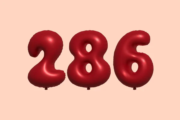 286 Aantal Ballon Gemaakt Van Realistische Metalen Luchtballon Rendering Rode — Stockvector