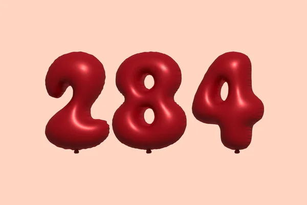 284 Number Balloon Made Realistic Metallic Air Balloon Rendering Red — Stock Vector
