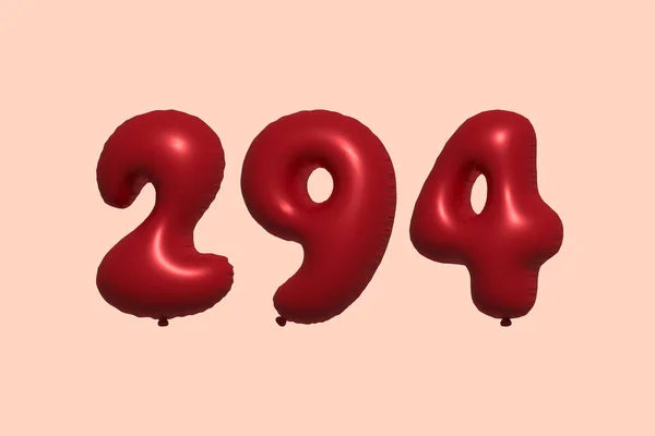 294 Aantal Ballon Gemaakt Van Realistische Metalen Luchtballon Rendering Rode — Stockvector