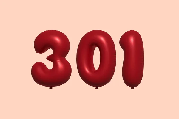 301 Balão Número Feito Balão Metálico Realista Renderização Balões Hélio — Vetor de Stock