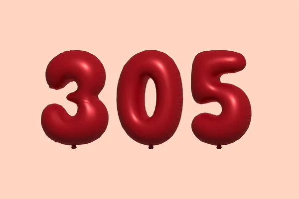 305 Aantal Ballon Gemaakt Van Realistische Metalen Luchtballon Rendering Rode — Stockvector
