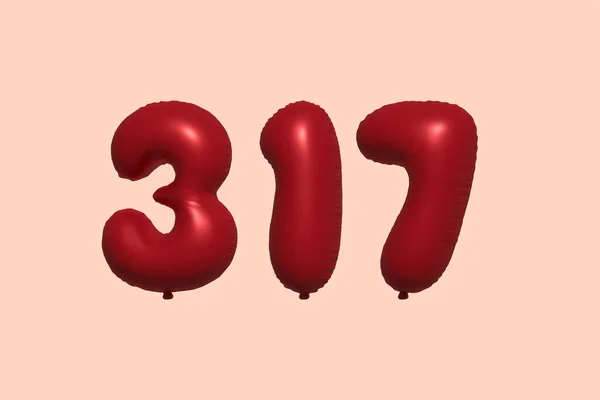 317 Number Balloon Made Realistic Metallic Air Balloon Rendering Red — Stock Vector