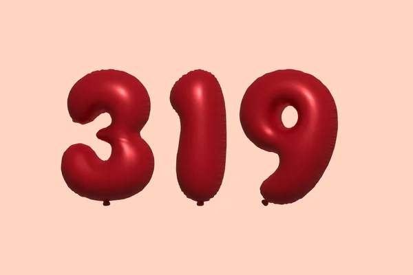 319 Number Balloon Made Realistic Metallic Air Balloon Rendering Red — Stock Vector