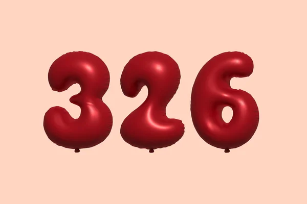 326 Number Balloon Made Realistic Metallic Air Balloon Rendering Red — Stock Vector
