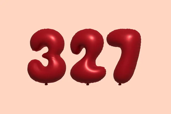 327 Aantal Ballon Gemaakt Van Realistische Metalen Luchtballon Rendering Rode — Stockvector