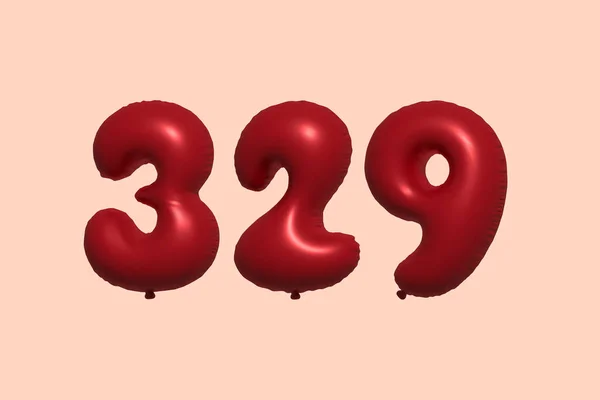 329 Number Balloon Made Realistic Metallic Air Balloon Rendering Red — Stock Vector