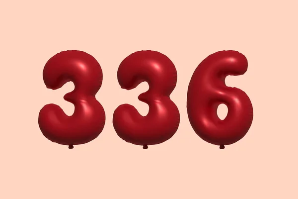 336 Number Balloon Made Realistic Metallic Air Balloon Rendering Red — Stock Vector