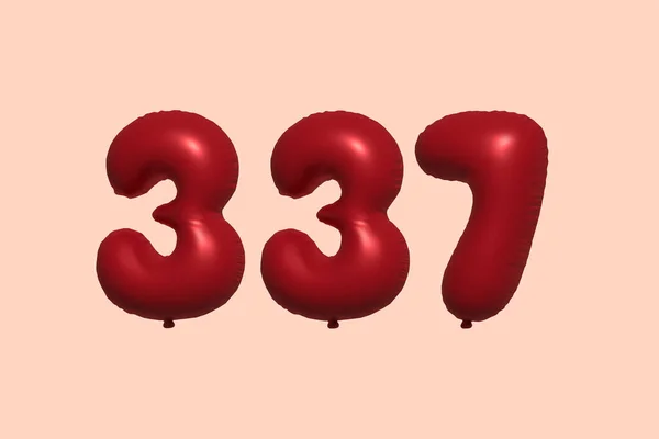 337 Nummer Ballong Tillverkad Realistiska Metalliska Luft Ballong Rendering Red — Stock vektor