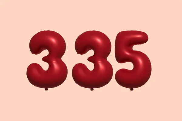 335 Nummerballong Tillverkad Realistisk Metallisk Luftballong Rendering Red Helium Ballonger — Stock vektor
