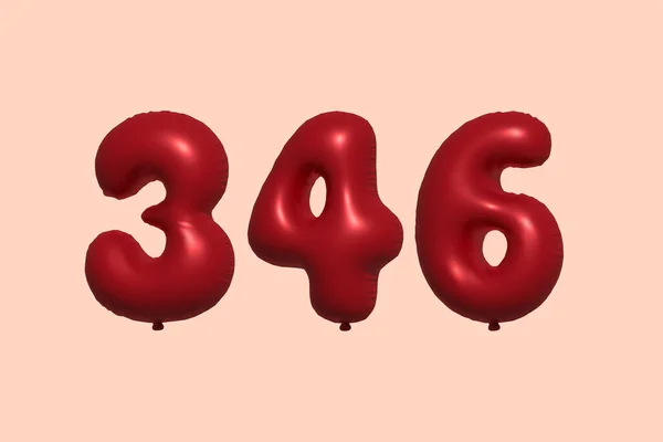 346 Number Balloon Made Realistic Metallic Air Balloon Rendering Red — Stock Vector