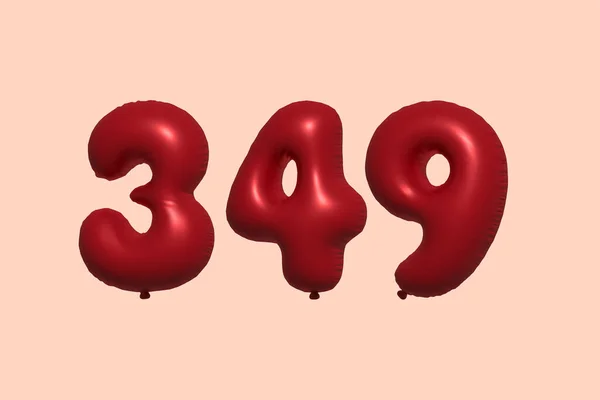 349 Aantal Ballon Gemaakt Van Realistische Metalen Luchtballon Rendering Rode — Stockvector