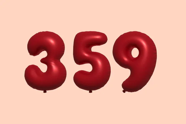 Balon 359 Numer Wykonany Realistycznego Metalicznego Balonu Renderingu Powietrza Czerwony — Wektor stockowy