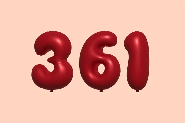 361 Number Balloon Made Realistic Metallic Air Balloon Rendering Red — Stock Vector