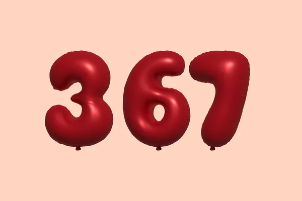 現実的な金属空気バルーン3Dレンダリングで作られた366の3D番号バルーン 販売の装飾パーティーの誕生日 お祝いの記念日 結婚式の休日のための3Dレッドヘリウム風船 ベクターイラスト — ストックベクタ