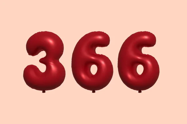 365 Číslo Balón Realistického Kovového Vzduchového Balónu Rendering Červené Helium — Stockový vektor