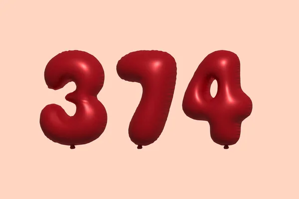 374 Aantal Ballon Gemaakt Van Realistische Metalen Luchtballon Rendering Rode — Stockvector