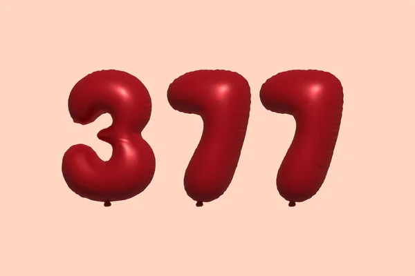 377 Aantal Ballon Gemaakt Van Realistische Metalen Luchtballon Rendering Rode — Stockvector