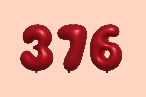 376 Number Balloon Made Realistic Metallic Air Balloon Rendering Red — Stock Vector
