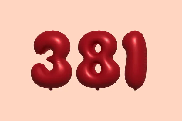 381 Aantal Ballon Gemaakt Van Realistische Metalen Luchtballon Rendering Rode — Stockvector