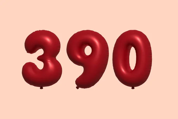 390 Číslo Balón Realistického Kovového Vzduchového Balónu Rendering Červené Helium — Stockový vektor