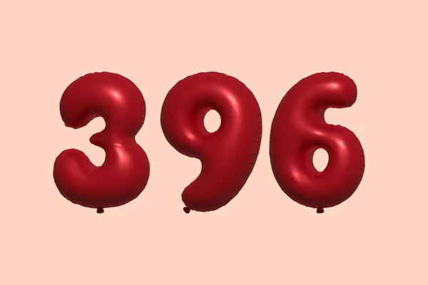 396 Číslo Balón Realistického Kovového Vzduchového Balónu Vykreslování Červené Helium — Stockový vektor