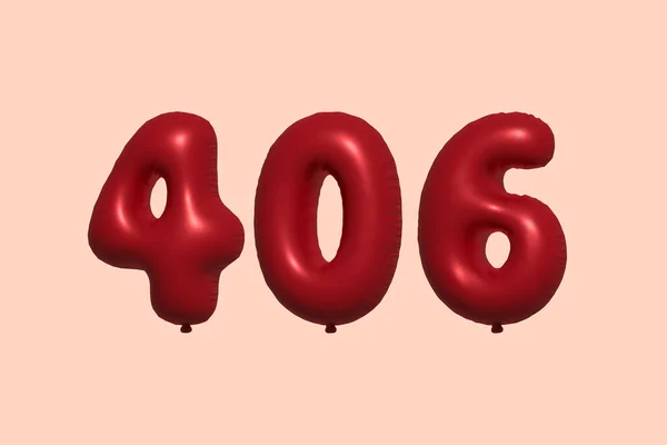 406 Číslo Balón Realistického Kovového Vzduchového Balónu Rendering Červené Helium — Stockový vektor