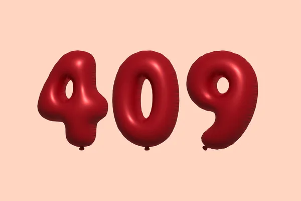 409 Číslo Balón Realistického Kovového Vzduchového Balónu Rendering Červené Helium — Stockový vektor