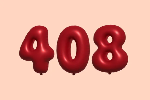 408 Nummerballong Tillverkad Realistisk Metallisk Luftballong Rendering Red Helium Ballonger — Stock vektor