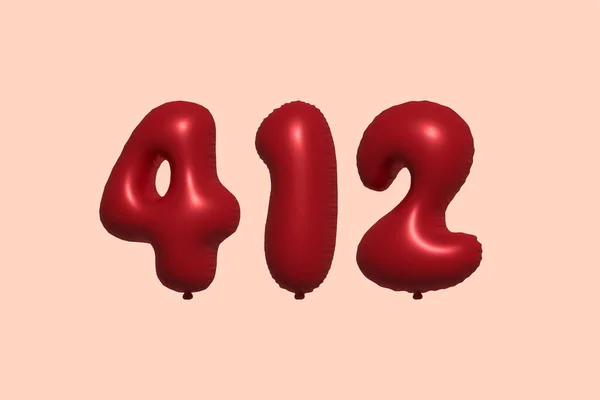 412 Number Balloon Made Realistic Metallic Air Balloon Rendering Red — Stock Vector