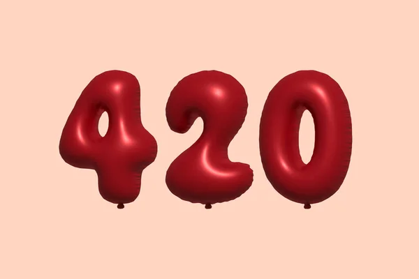 420 Zahlenballon Aus Realistischem Metallluftballon Rendering Red Helium Luftballons Zum — Stockvektor