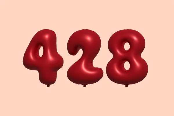 428 Nummerballong Tillverkad Realistisk Metallisk Luftballong Rendering Red Helium Ballonger — Stock vektor