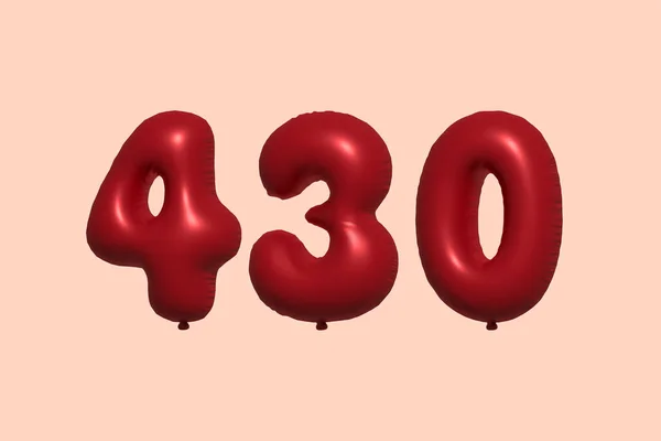 430 Číslo Balón Realistického Kovového Vzduchového Balónu Rendering Červené Helium — Stockový vektor