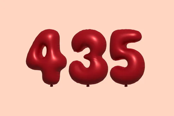 435 Number Balloon Made Realistic Metallic Air Balloon Rendering Red — Stock Vector
