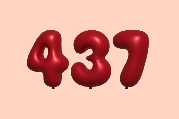 437 Number Balloon Made Realistic Metallic Air Balloon Rendering Red — Stock Vector