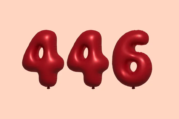 446 Number Balloon Made Realistic Metallic Air Balloon Rendering Red — Stock Vector