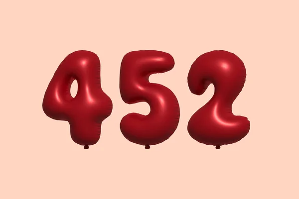 452 Zahlenballon Aus Realistischem Metallluftballon Rendering Red Helium Luftballons Zum — Stockvektor
