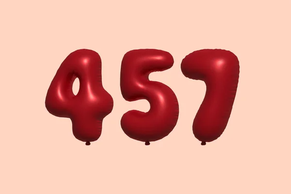 457 Number Balloon Made Realistic Metallic Air Balloon Rendering Red — Stock Vector
