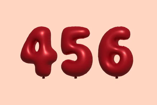 456 Number Balloon Made Realistic Metallic Air Balloon Rendering Red — Stock Vector