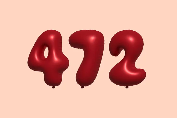 472 Number Balloon Made Realistic Metallic Air Balloon Rendering Red — Stock Vector