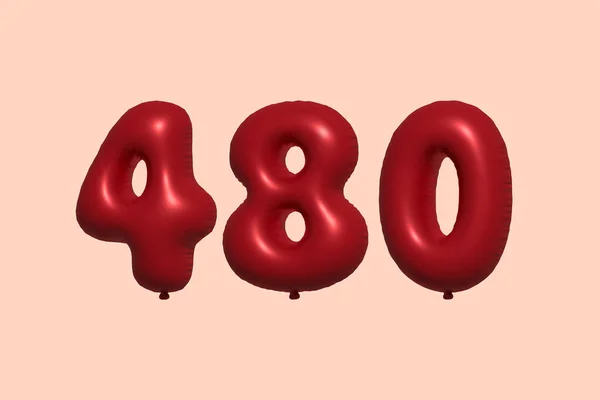 480 Balão Número Feito Balão Metálico Realista Renderização Balões Hélio —  Vetores de Stock