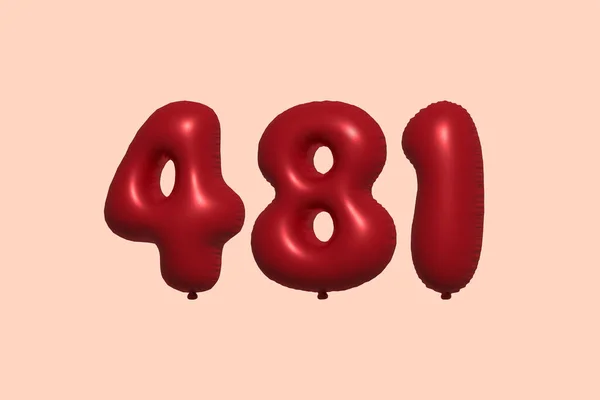 481 Aantal Ballon Gemaakt Van Realistische Metalen Luchtballon Rendering Rode — Stockvector