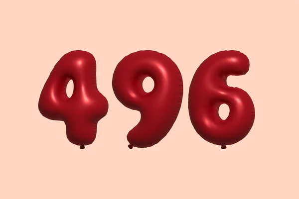 496 Nummerballong Tillverkad Realistisk Metallisk Luftballong Rendering Red Helium Ballonger — Stock vektor