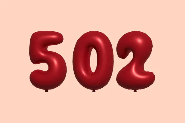 502 Nummerballong Tillverkad Realistisk Metallisk Luftballong Rendering Red Helium Ballonger — Stock vektor