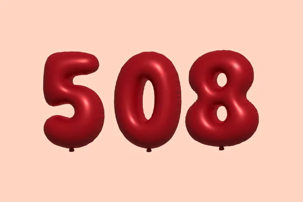 508 Nummerballong Tillverkad Realistisk Metallisk Luftballong Rendering Red Helium Ballonger — Stock vektor