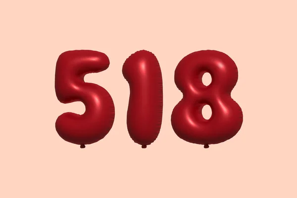 Balon Numer 518 Wykonany Realistycznego Metalicznego Balonu Renderingu Powietrza Czerwony — Wektor stockowy